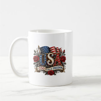 Taza De Café Bandera Americana Vintage USA 250 Años de Libertad