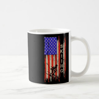 Taza De Café Bandera Americana Vintage Usa Esquiador Silueta