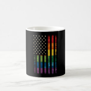 Taza De Café Bandera arcoíris deteriorada Pride USA América LGB