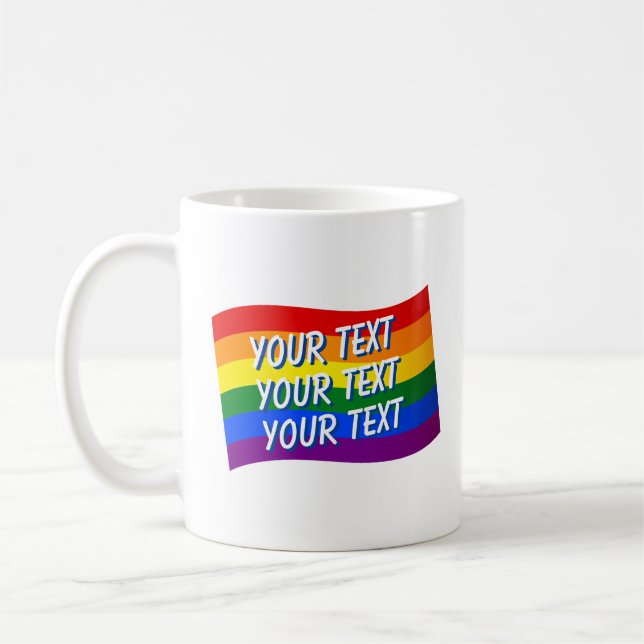 Taza De Café Bandera arcoiris personalizado del Orgullo Gay tex (Izquierda)