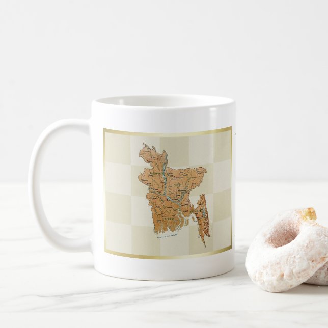 Taza De Café Bandera bangladesí + mapa de mapas (Con donut)