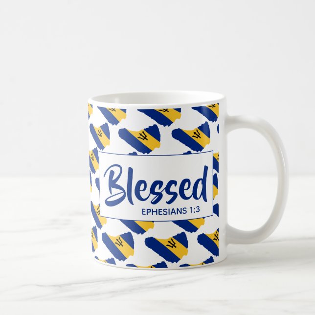 Taza De Café Bandera BARBADOS | Escritura cristiana | BENEFICIA (Derecha)