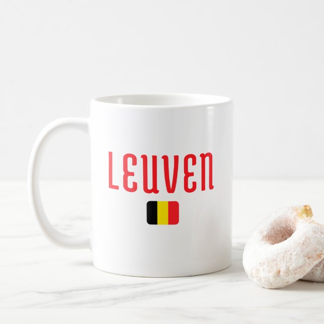 Taza De Café Bandera belga de LEUVEN (Con donut)
