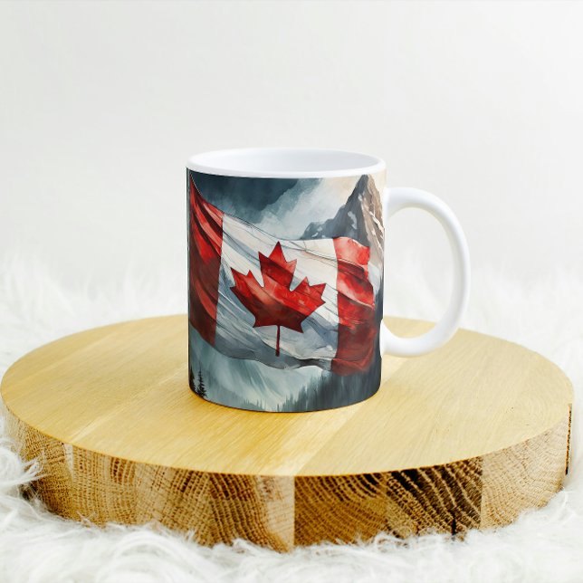Taza De Café Bandera canadiense de las Montañas Rocosas en acua (Subido por el creador)