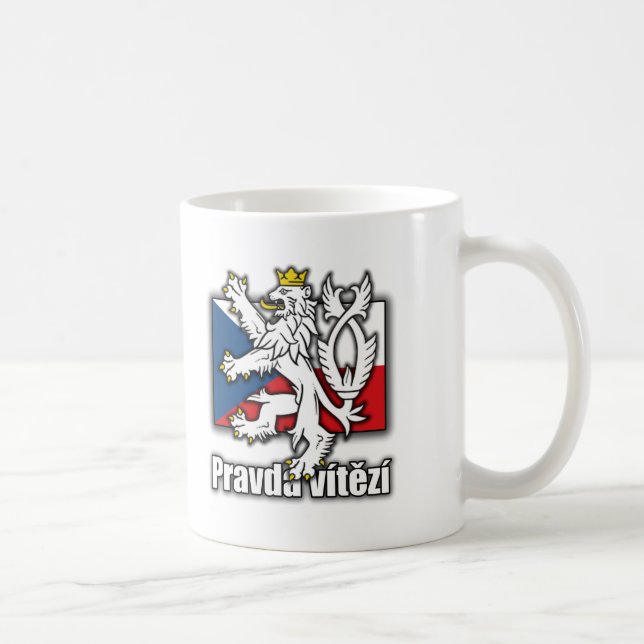 Taza De Café Bandera checa del escudo de armas del león (Derecha)