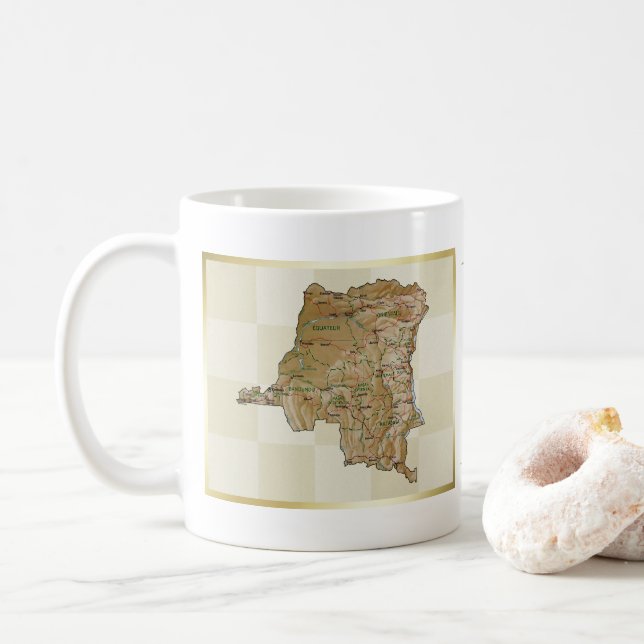 Taza De Café Bandera Congo-Kinshasa + mapa de mapas (Con donut)