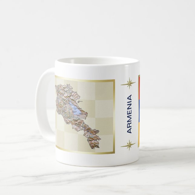 Taza De Café Bandera de Armenia + mapa de mapas (Anverso izquierdo)