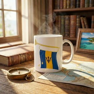 Taza De Café Bandera de Barbados con el Caribe patriótico Bugle