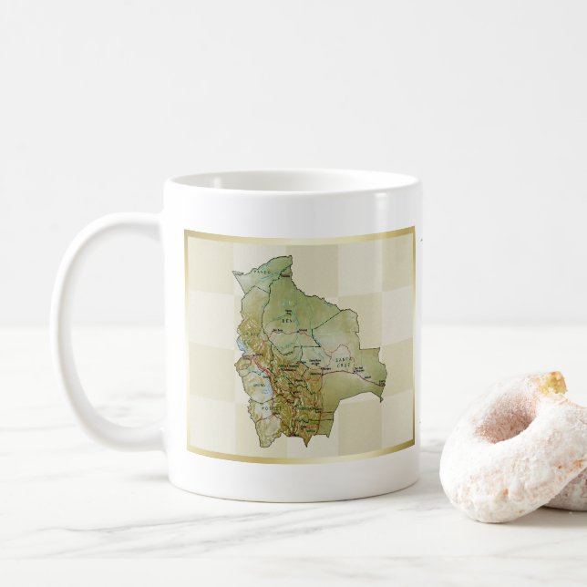 Taza De Café Bandera de Bolivia + Mapa Mug (Con donut)