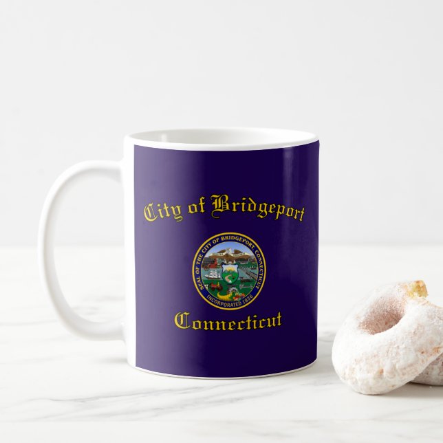 Taza De Café Bandera de Bridgeport, Connecticut (Con donut)