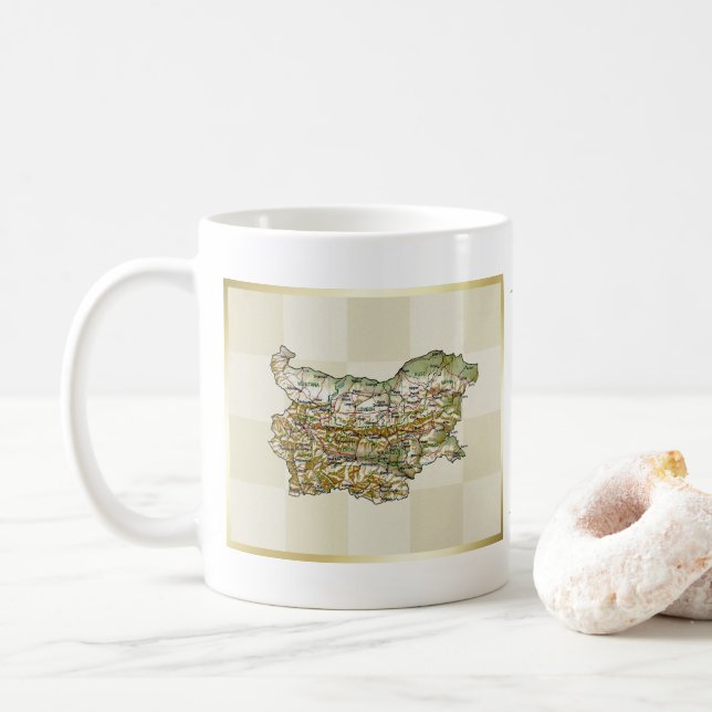 Taza De Café Bandera de Bulgaria + Mapa Mug (Con donut)
