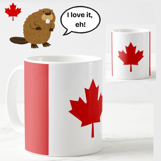Taza De Café Bandera de Canadá Maple Leaf Red White Patriótico (A patriotic red and white Canada flag coffee mug with classic maple leaf!)