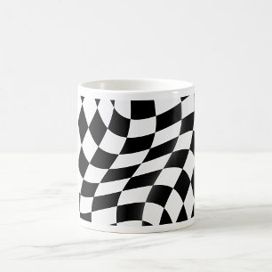 Taza De Café Bandera de cuadros negra y blanca ondulada de carr