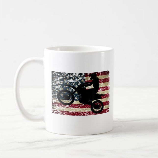 Taza De Café Bandera de Dirt Bike Estados Unidos Camiseta Motoc (Izquierda)