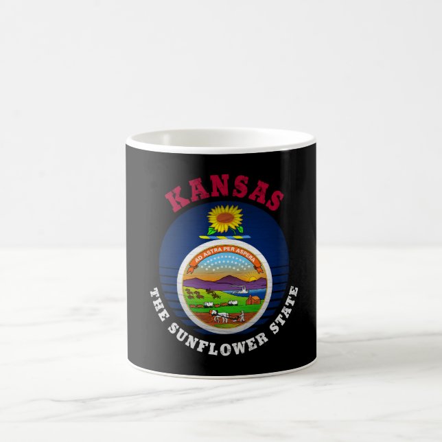TAZA DE CAFÉ BANDERA DE ESTADO DE SUNFLOWER DE KANSAS (Centro)