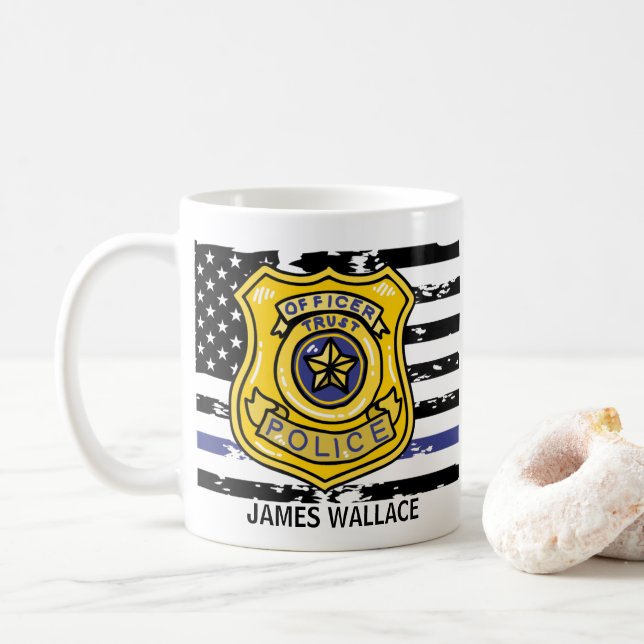 Taza De Café Bandera de Estados Unidos | Oficial de policía Esc (Con donut)