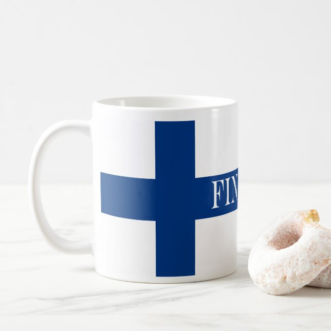 Taza De Café Bandera de Finlandia Blue Cross Suomi (Con donut)