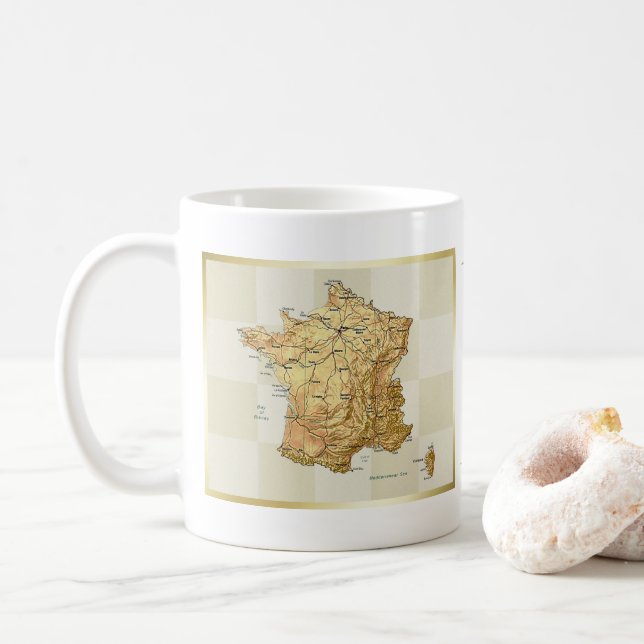 Taza De Café Bandera de Francia + taquilla de mapas (Con donut)