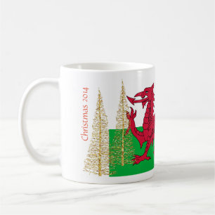 Taza De Café Bandera de Gales Welch Oro Árboles de Navidad Mug