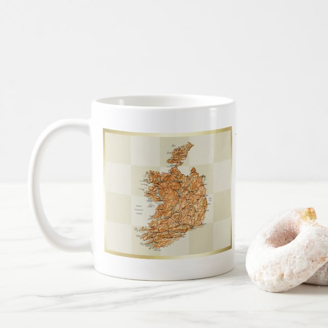 Taza De Café Bandera de Irlanda + Mapa Mug (Con donut)