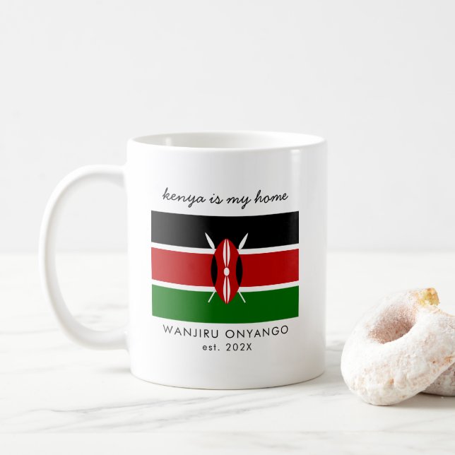 Taza De Café Bandera de Kenia personalizado (Con donut)