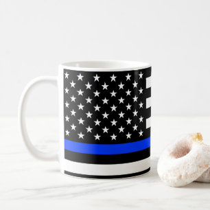 Taza De Café Bandera de la policía de la delgada línea azul