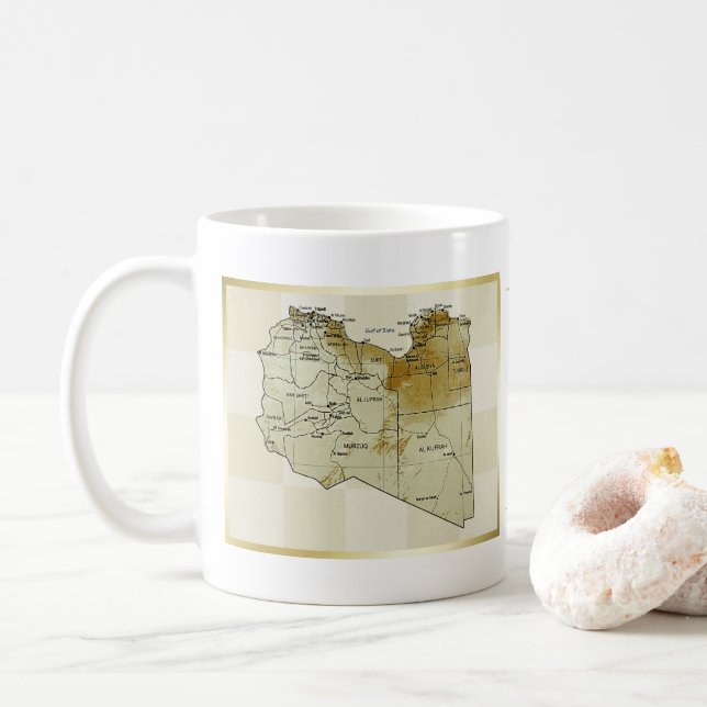 Taza De Café Bandera de Libia + mapa de la mugre (Con donut)