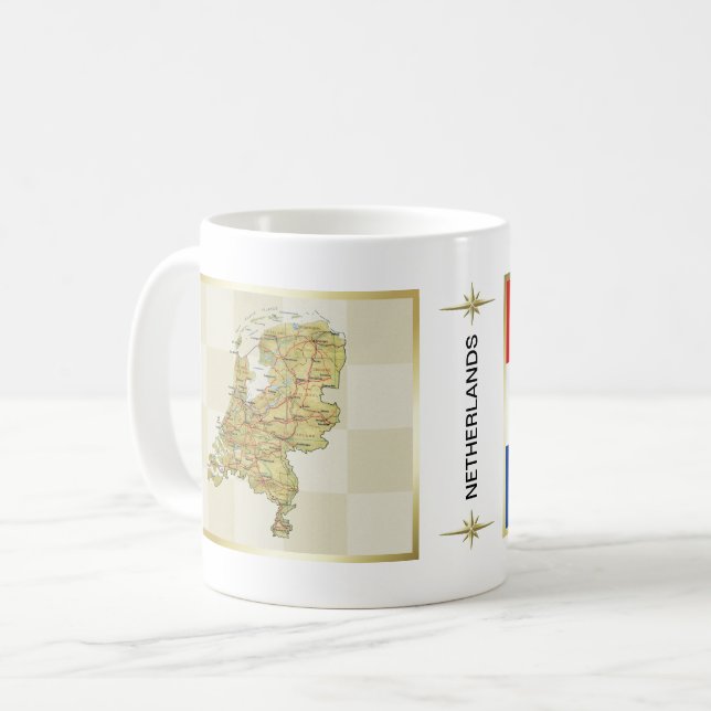 Taza De Café Bandera de los Países Bajos + Mapa Mug (Anverso izquierdo)