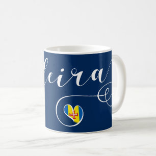 Taza De Café Bandera de Madeira del corazón, amo Madeira,