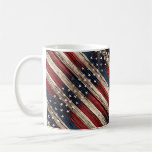 Taza De Café Bandera de madera desgastada de estrellas y barras