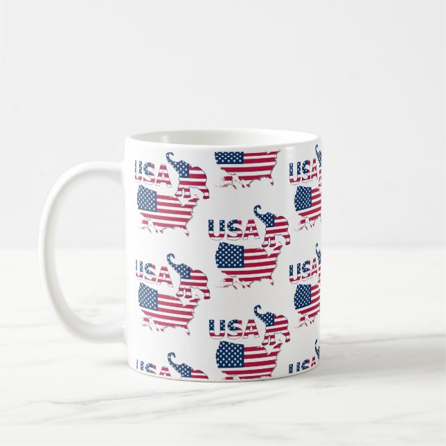 Taza De Café Bandera de mapa de EE.UU. Elefante Fiesta republic (Izquierda)