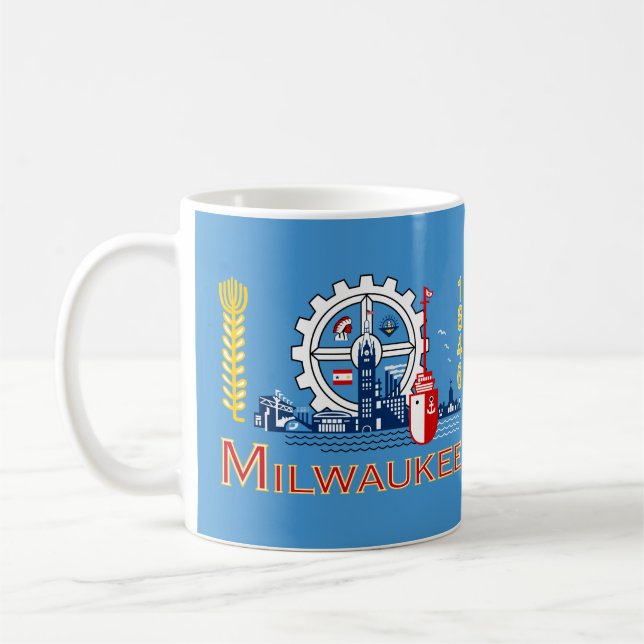 Taza De Café Bandera de Milwaukee, café de Wisconsin Mug (Izquierda)