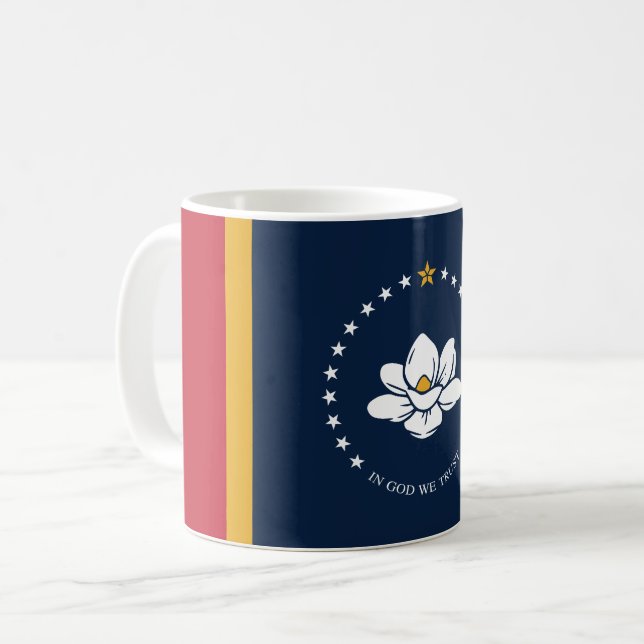 Taza De Café Bandera de Misisipi - Nueva Bandera de Magnolia (Anverso izquierdo)