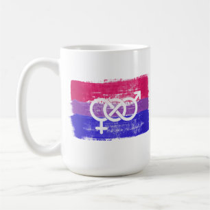 TAZA DE CAFÉ BANDERA DE ORGULLO CON SÍMBOLO BISEXUAL PINTADO