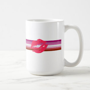 Taza De Café Bandera de Orgullo Lesbiana con Lápiz Labial