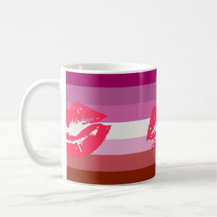 Taza De Café Bandera de Orgullo Lesbiana con Lápiz Labial