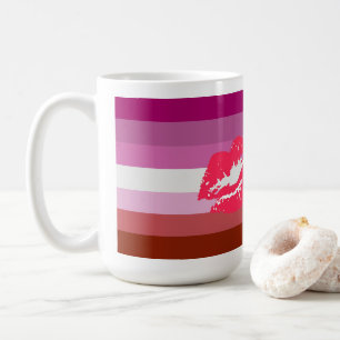 Taza De Café Bandera de orgullo lesbiana con lápiz labial y lab