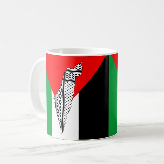 Taza De Café Bandera de Palestina y mapa con el modelo de Keffi (Anverso izquierdo)