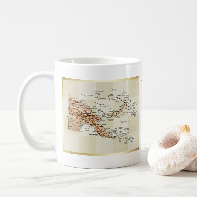 Taza De Café Bandera de Papúa Nueva Guinea + Mapa Mug (Con donut)
