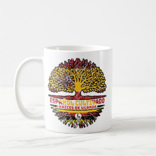 Taza De Café Bandera de raíces de árbol español ugandés en Espa