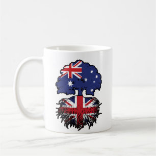 Taza De Café Bandera de raíces de árboles australianos británic