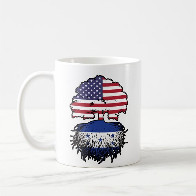 Taza De Café Bandera de raíces hondureñas norteamericanas en Es (Izquierda)