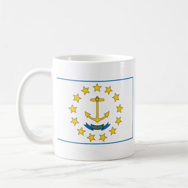 Taza De Café Bandera de Rhode Island + Mapa Mug (Izquierda)