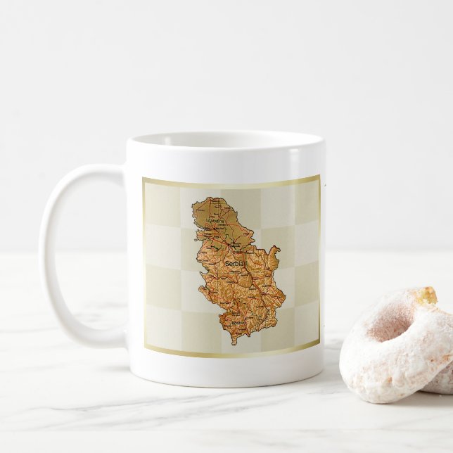 Taza De Café Bandera de Serbia + Mapa Mug (Con donut)