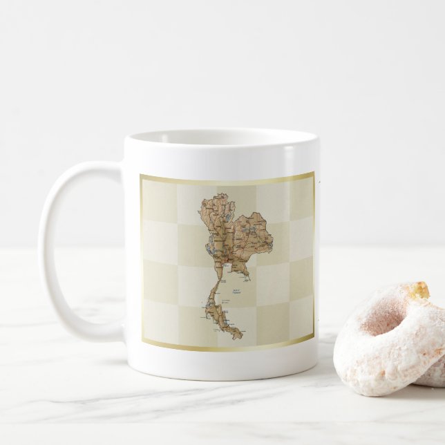Taza De Café Bandera de Tailandia + mapa de mapas (Con donut)