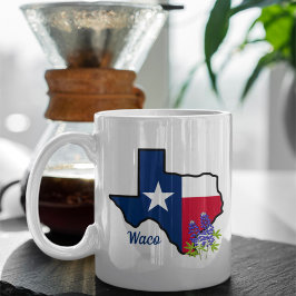 Taza De Café Bandera de Texas con Personalizado de Bluebonnet c