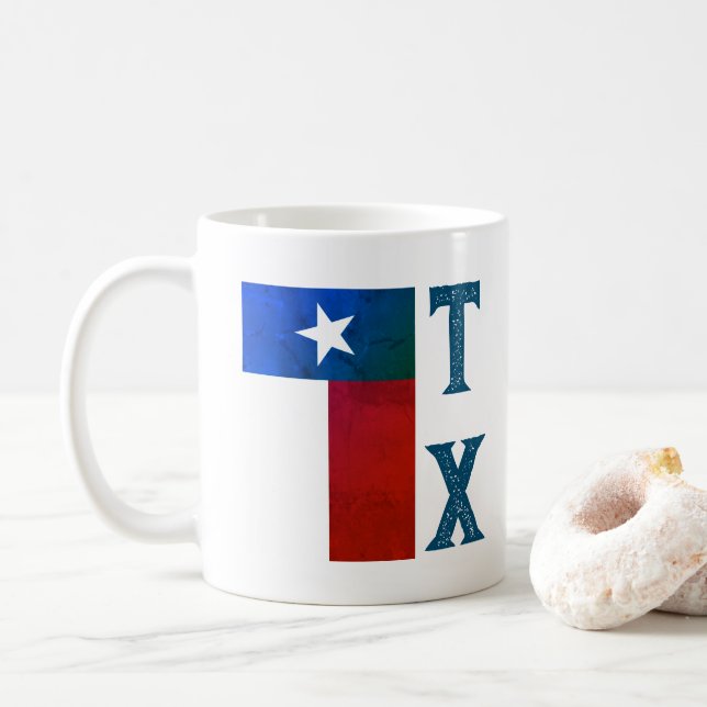 Taza De Café Bandera de Texas (vertical) (Con donut)