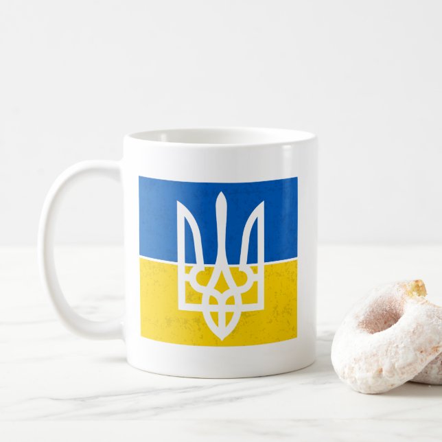 Taza De Café Bandera de Ucrania y escudo de armas (Con donut)