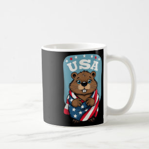 Taza De Café Bandera de verano de castor lindo Día conmemorativ