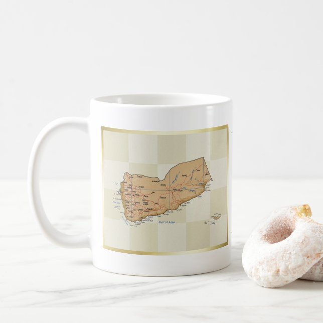 Taza De Café Bandera de Yemen + mapa de bits (Con donut)